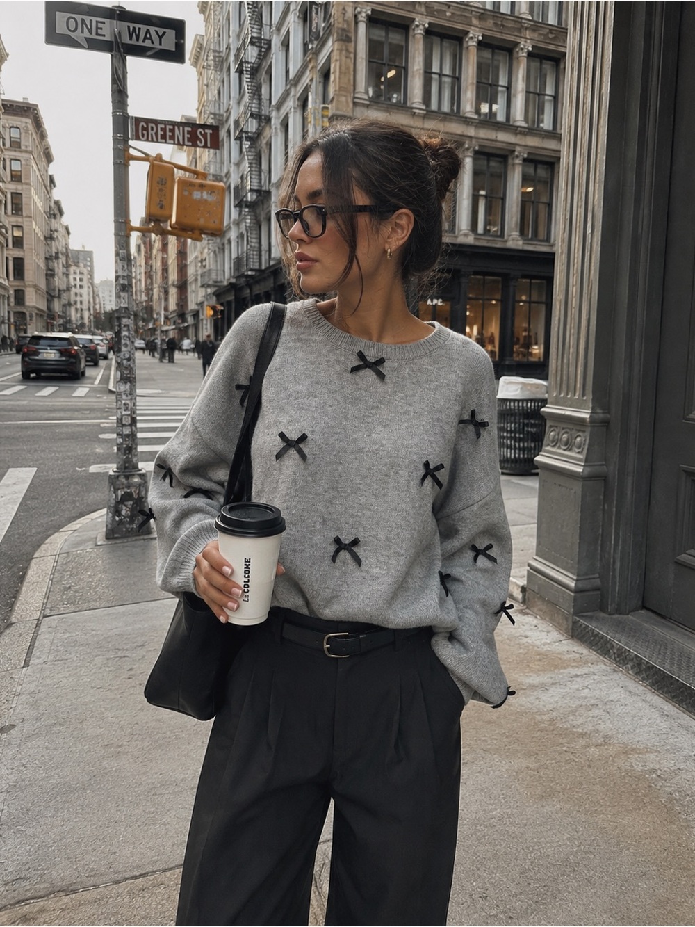 Edikted Gray Sweater with Black Bow Accents